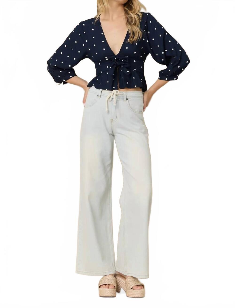 NEW VINTAGE HAVANA polka dot top in navy, white